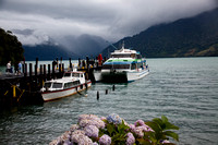 Boats in Lake in Rainy Patagonia Region of Chile