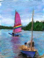 pink sailboat-Impressionist style