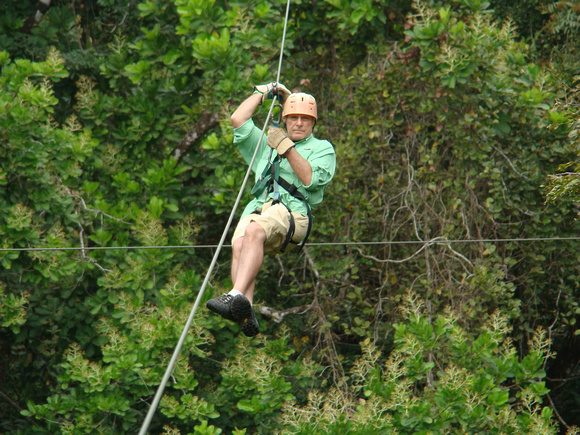 MM on Zip Line above rainforest