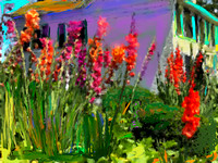 Irises and House
